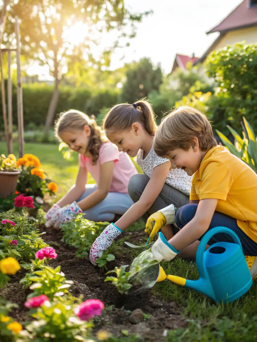 A photograph of children participating in a hands-on workshop about plant propagation, planting seeds in small pots.