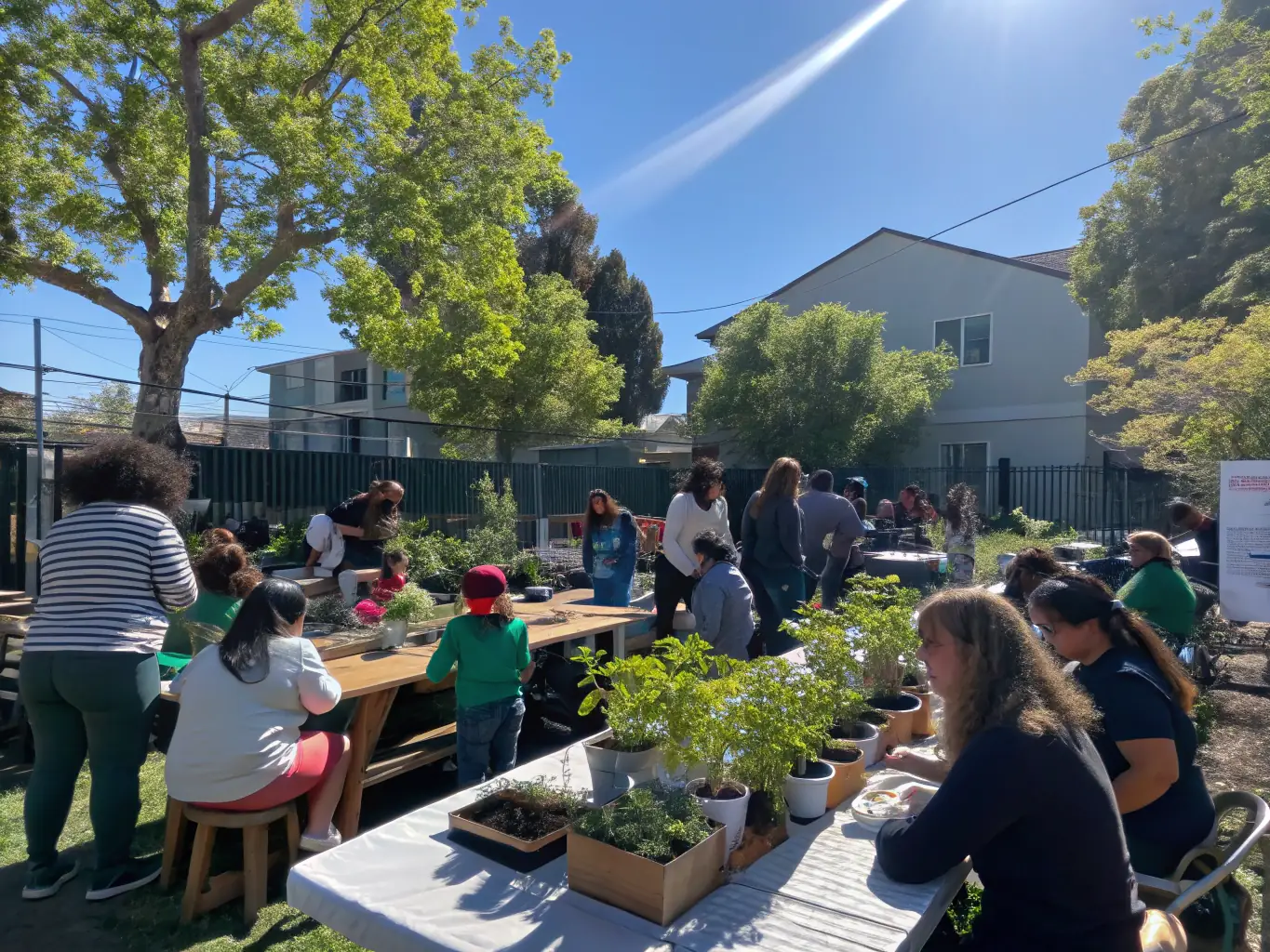 Community members participating in a workshop on sustainable living practices, such as composting and water conservation, demonstrating the organization's commitment to community engagement.